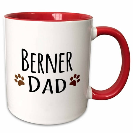 3dRose Berner Dad - Bernese Mountain Dog - doggie by breed - brown muddy paw prints - doggy lover pet owner - Two Tone Red Mug,