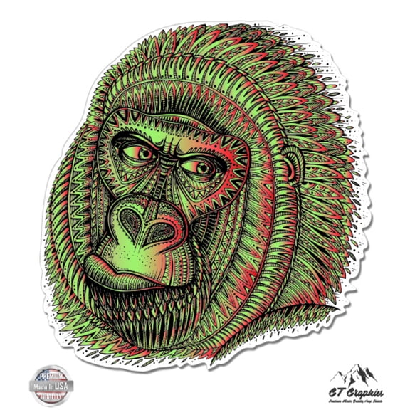 Gorilla Art Color - 3" Vinyl Sticker - For Car Laptop I-Pad Phone Helmet Hard Hat - Waterproof Decal