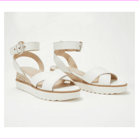 Marc Fisher Leather or Suede Cross Strap Wedges- Jovana White 9 M
