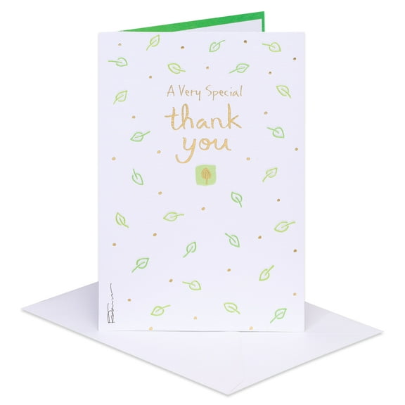 American Greetings Thank You Card for Appreciation, Kathy Davis Gold Foil Leaf Design, Includes Envelope
