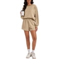 thumbnail image 2 of Conjuntos de sudadera cortos para mujer ATHLECHIC, conjuntos a juego, sudadera de manga murciélago, conjunto de lounge, chándal casual L color caqui oscuro, 2 of 4