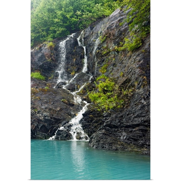 Great BIG Canvas | Rolled Poster Print entitled View of waterfalls in Passage Canal, Whittier, Southcentral Alaska, Summer