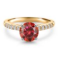 thumbnail image 3 of Gem Stone King 10K Two Tone Gold Red Moissanite and Lab Grown Diamond Engagement Ring for Women | 1.20 Cttw | Round 6.5MM | Gemstone Birthstone | Size 7, 3 of 7
