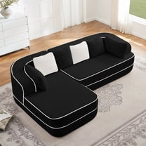 FFH 106" Sectional Sofa for Living Room, Modular Cloud Couch with L-Shape Chaise, Teddy Boneless Sofa (Black, Left Chaise)
