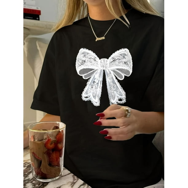 Vintage Round Neck Geometric Print T-Shirt for Women, Short Sleeve, Polyester, Machine Washable