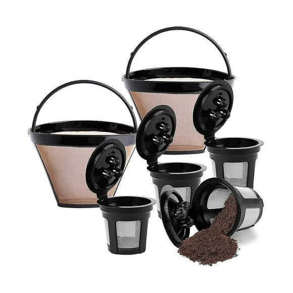 2 Pack Reusable Cone Coffee Filter & 4 Pack Reusable Coffee Pods For Ninja Dual Brew Coffee Maker