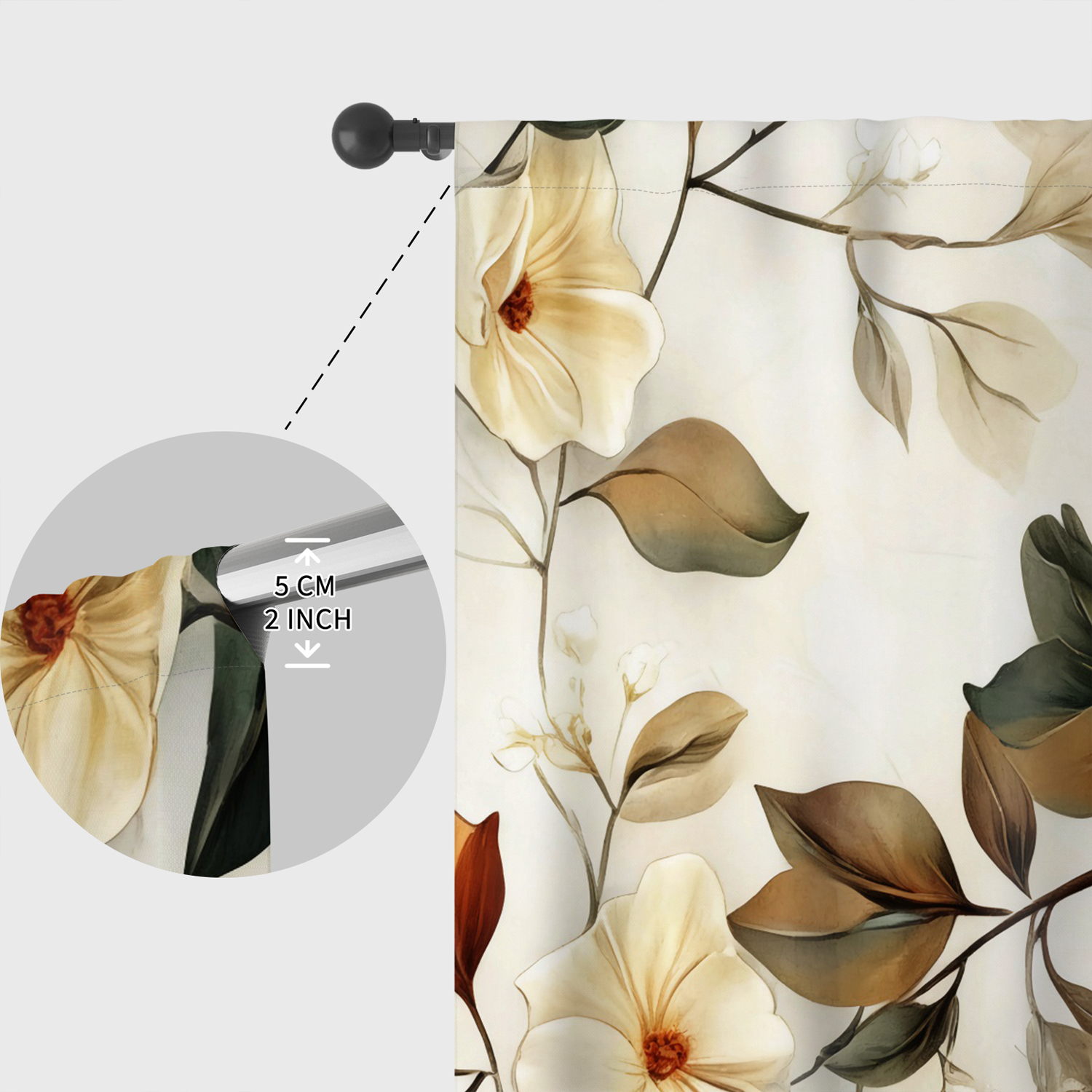 Lfeey Bedroom Blackout Curtains 63 Inches Long, Botanical Leaves Vintage Rod Pocket Window Drapes, Room Darkening, 2 Panels