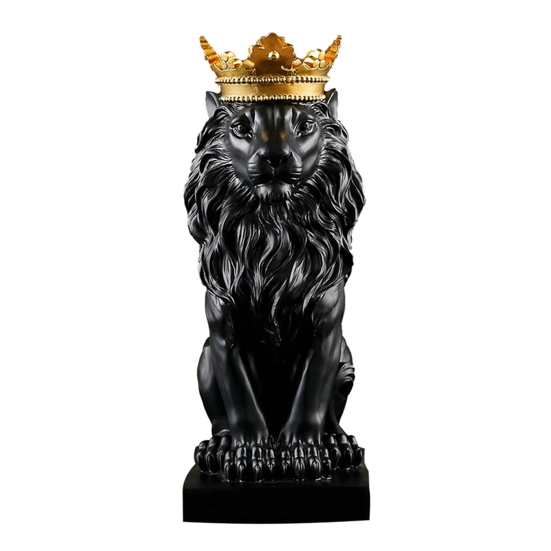 Crown Lion Statue Home Office Resin Sculpture CraftsBlack