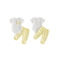 thumbnail image 2 of BemeyourBBs Newborn Baby Boy Girl Summer Clothes Cotton Linen Outfit Casual Button Crew Neck Short Sleeve Romper Plaid Pants 2 Pcs Set, 2 of 9
