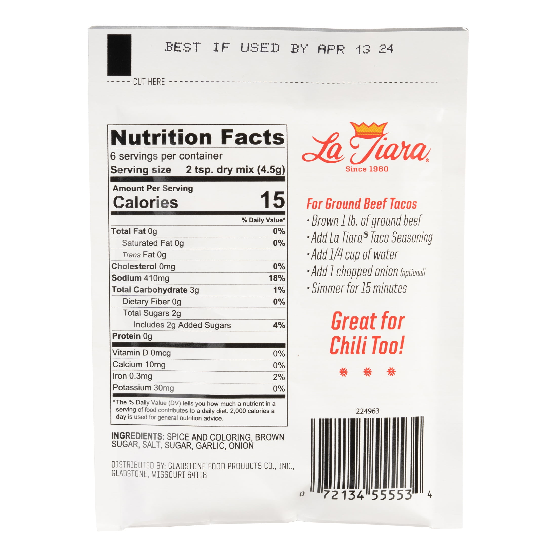 La Tiara Authentic Mexican Taco Seasoning, 1-Ounce Packet