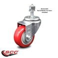 thumbnail image 2 of 3.5 Inch Red Polyurethane Wheel Swivel ½ Inch Threaded Stem Caster SCC, 2 of 2