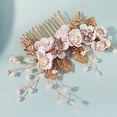 thumbnail image 7 of MIALLO White Fabric Flower Hair Comb, Golden Leaf Boho Bridal Hairpiece with Faux Pearls for Wedding, 7 of 7