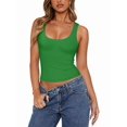 thumbnail image 2 of Women'S Sleeveless Square Neck Tank Top Double Layer Basic Crop Tops Summer Workout Casual Tops Green XL, 2 of 7