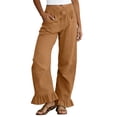 thumbnail image 2 of Cagogo Women's Plus Size Wide Leg Elastic Waist Pants Cotton Linen Flowy Casual Loose Long Trousers with Pockets Workout Lounge Beach Summer Clothes, Brown XL, 2 of 5