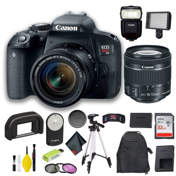 Canon EOS Rebel T7i DSLR Camera with 18-55mm Lens + 32GB Memory + Flash