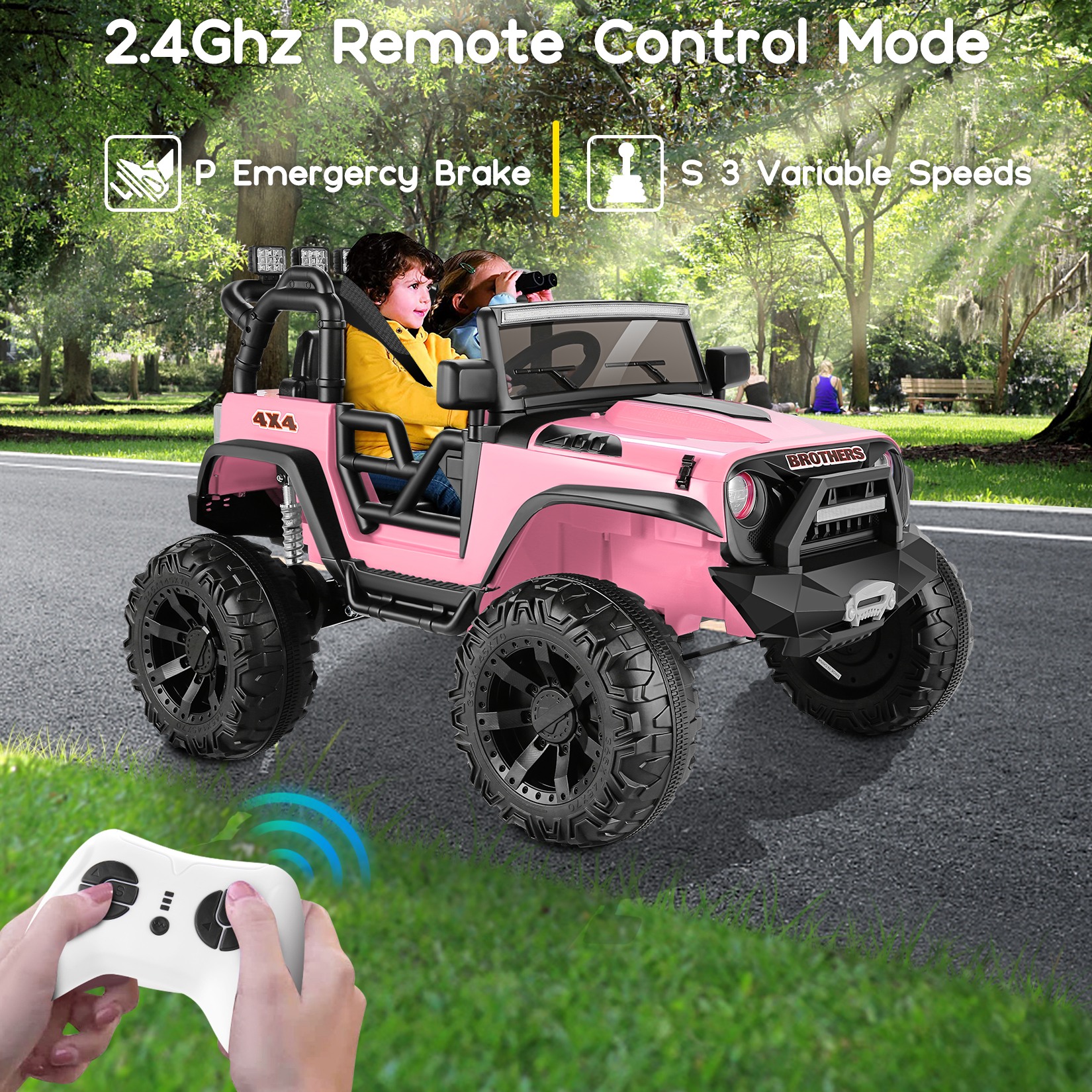 Funcid 2-Seater 24 Volt Ride on Toys, 9AH Battery Powered Riding Toy Car with 2x200W Motor, Parent Remote Control, Spring Suspension, Large Wheels, 3 Speeds, LED Lights, Bluetooth Music, Black