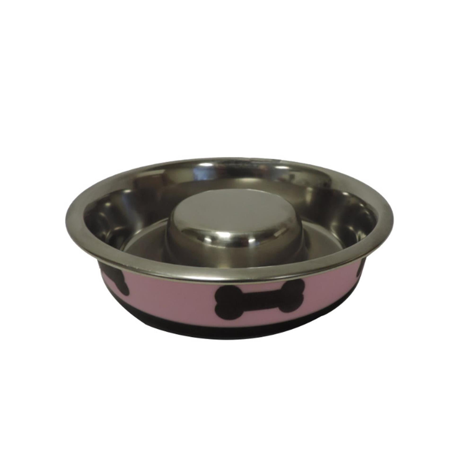 Pefilos 13.5 oz Slow Feeder Spill Proof Pet Bowl with Rubber Base and Bone Design, 6.3"x1.65" Dog Bowls for Small Dogs, Pink Pefilos 13.5 oz Slow Feeder Spill Proof Pet Bowl with Rubber Base and Bone Design, 6.3"x1.65" Dog Bowls for Small Dogs, Pink