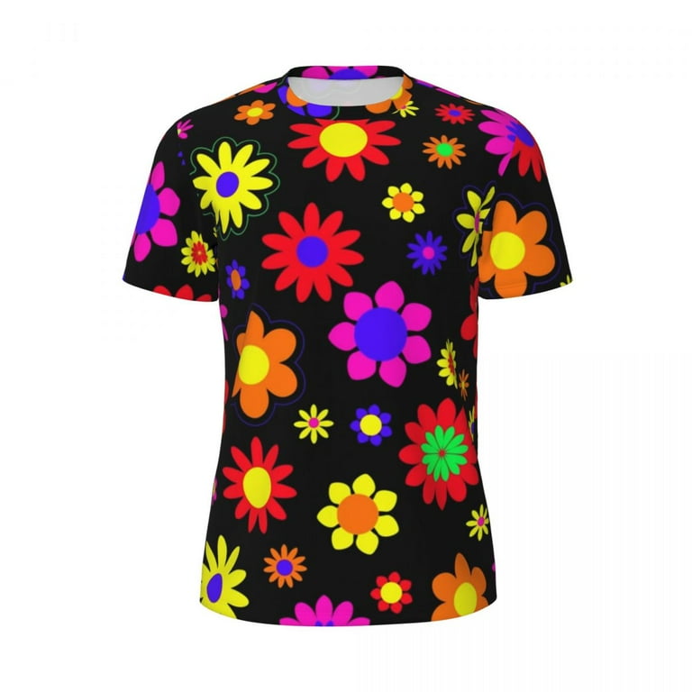 T Shirt For Men Retro Bright Flowers Gym Summer Hippie Flower