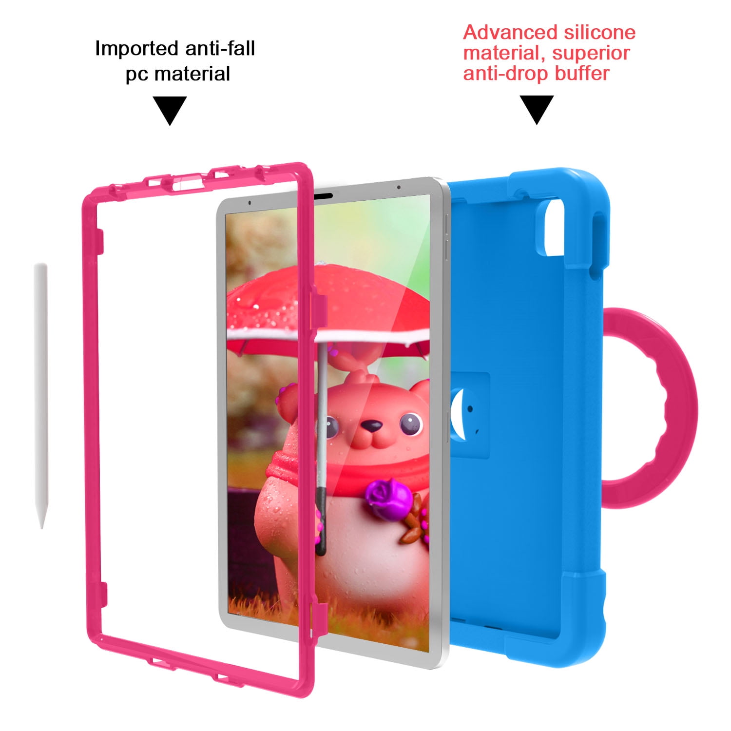 iPad Pro 11 2020 Case with Pencil Holder, Allytech Kids Friendly Case 360 Rotating Kickstand Heavy Duty Protective Shockproof Case Cover for Apple iPad Pro 11 2nd Generation 2020, Blue/Rose