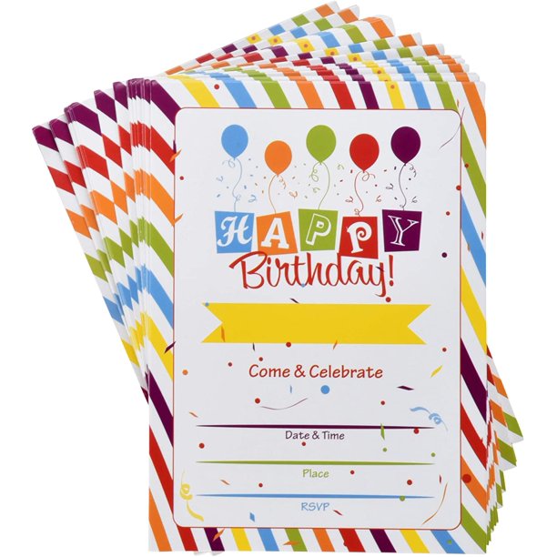 36 Happy Birthday Party Invitations with Envelopes with Multicolor