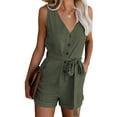 thumbnail image 2 of Women Solid Color Rompers Deep V-Neck Sleeveless Summer Short Jumpsuits, 2 of 9