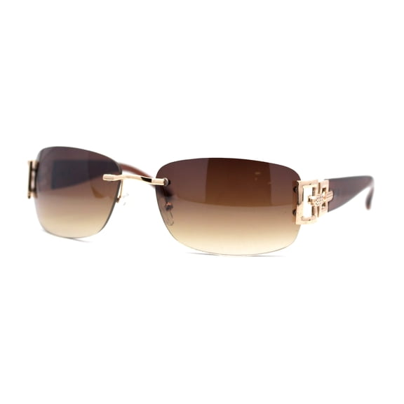 Luxury Rimless Art Deco Metal Chain Arm Fashion Sunglasses Gold Brown