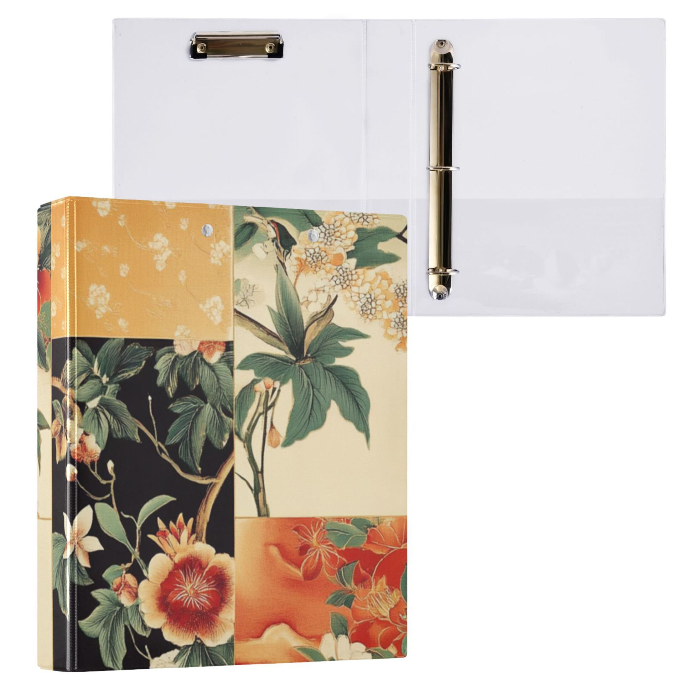 Bohemia Flowers Grids 3 Ring Binders 1.5 inch Hardcover File Folders with Interior Pockets A4 Size Organizer for School Office Hospital
