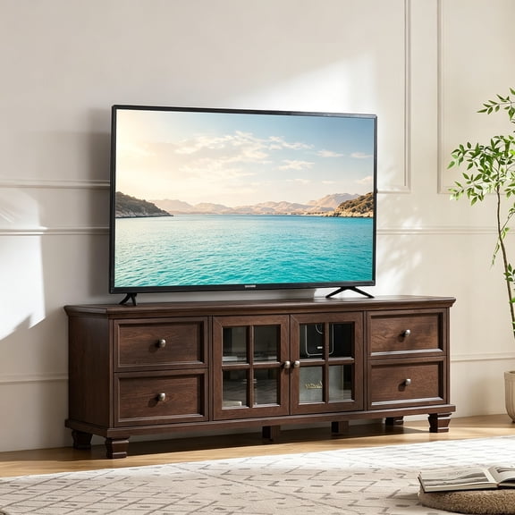 Farmhouse TV Stand, Extra Wide TV Cabinet for 75 Inch TV, Wood TV Stand with 4 Drawers and 2 Storage Cabinets, Entertainment Center for Living Room