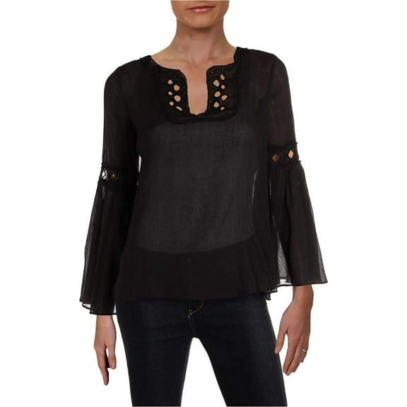 Max Studio London Womens Eyelet Knit Blouse, Black, Small