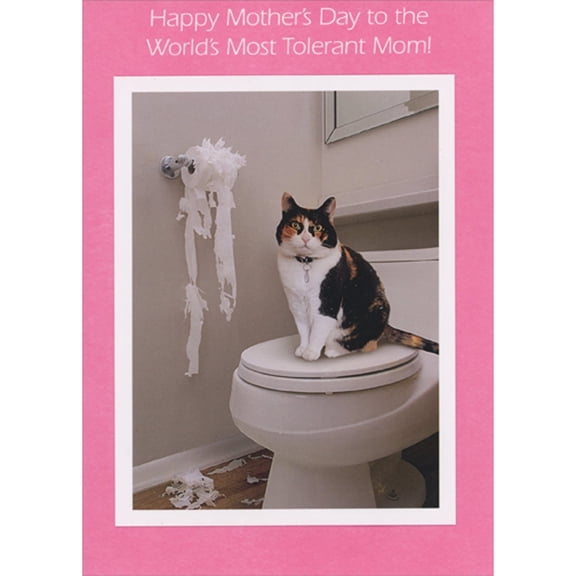 RSVP Cat on Toilet with Shredded Toilet Paper Roll Humorous / Funny Mother's Day Card from Cat