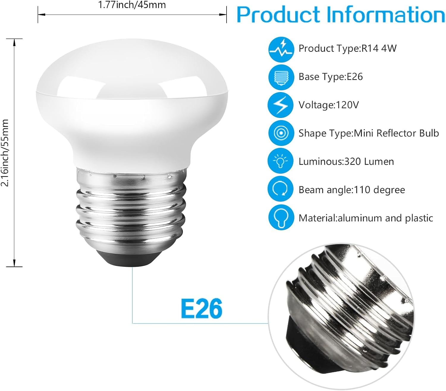 OPVM-China Cabinet Light Bulbs, 4W(25W) Short Light Bulbs, mini Size 2 inches, R14 E26 Curio Cabinet Light Bulb, 3000K Warm White, Dimmable, 4Pack