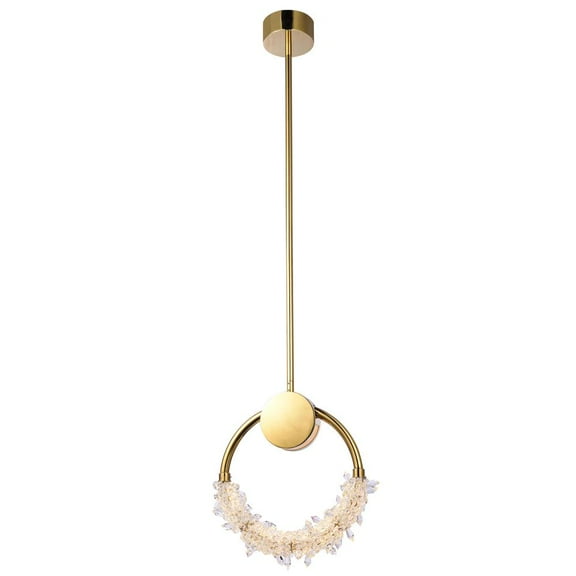 Bethel International LED Single Pendant Lighting Gold Stainless Steel & Crystal