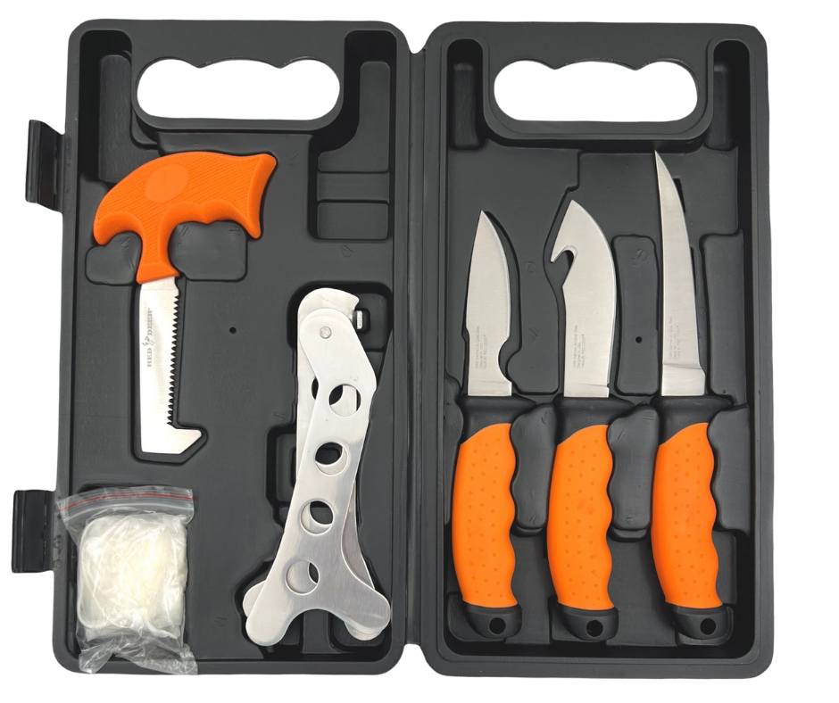 Red Deer 6 Piece Orange Field Dressing Kit Rubberized Handles Stainless