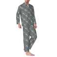 thumbnail image 2 of Balery Cute Shark Pijama para Hombre de Dos Piezas con Manga Larga, Conjunto de Dormir y Descanso Suave con Bolsillos-Large, 2 of 7