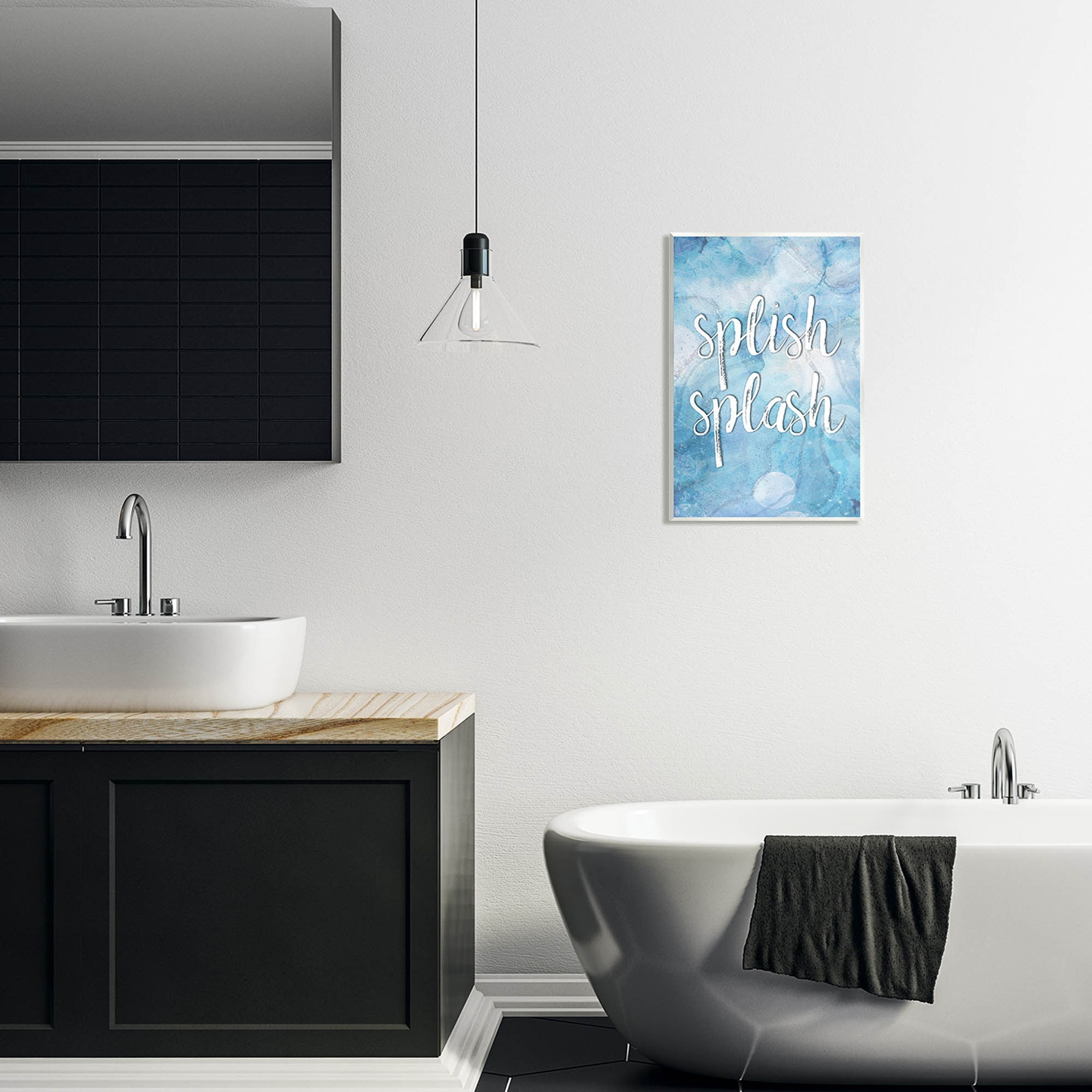 Stupell Industries Splish Splash Blue Bathroom Water Typography Painting Unframed Art Print Wall Art
