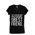 thumbnail image 1 of The Entire Cat Population Is My Best Friend Women's Fashion Relaxed V-Neck T-Shirt Tee Heather Black, 1 of 2