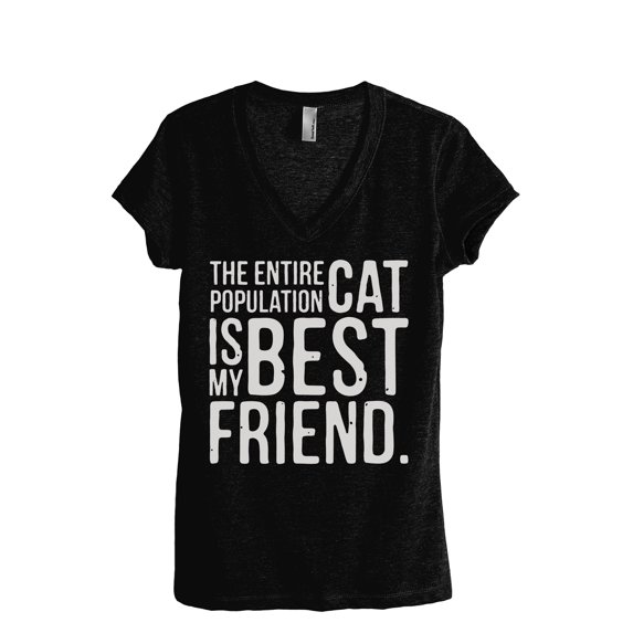 The Entire Cat Population Is My Best Friend Women's Fashion Relaxed V-Neck T-Shirt Tee Heather Black