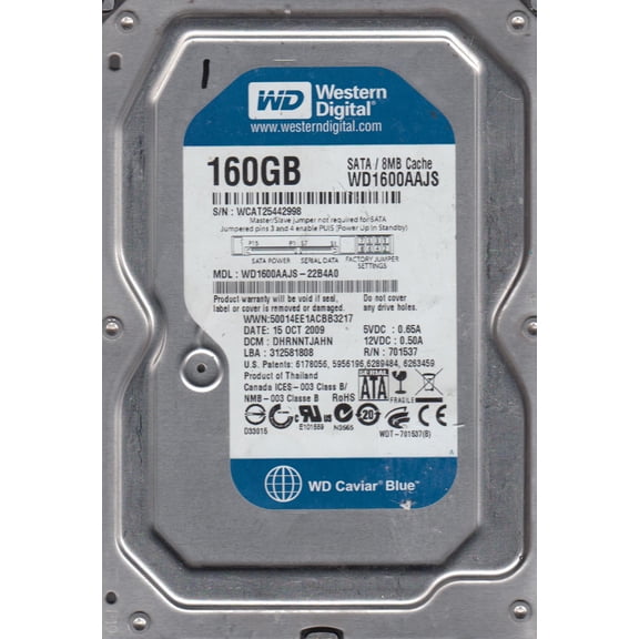 WD1600AAJS-22B4A0, DCM DHRNNTJAHN, Western Digital 160GB SATA 3.5 Hard Drive
