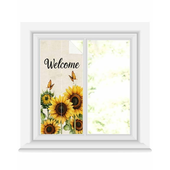 Window Privacy Film Sunflower Stained Glass Window Film Decorative Sun Block Window Cover Summer Botanical Floral Rustic Welcome Window Clings Static Adhesive Sticker for Bathroom 19.6"x39.3"