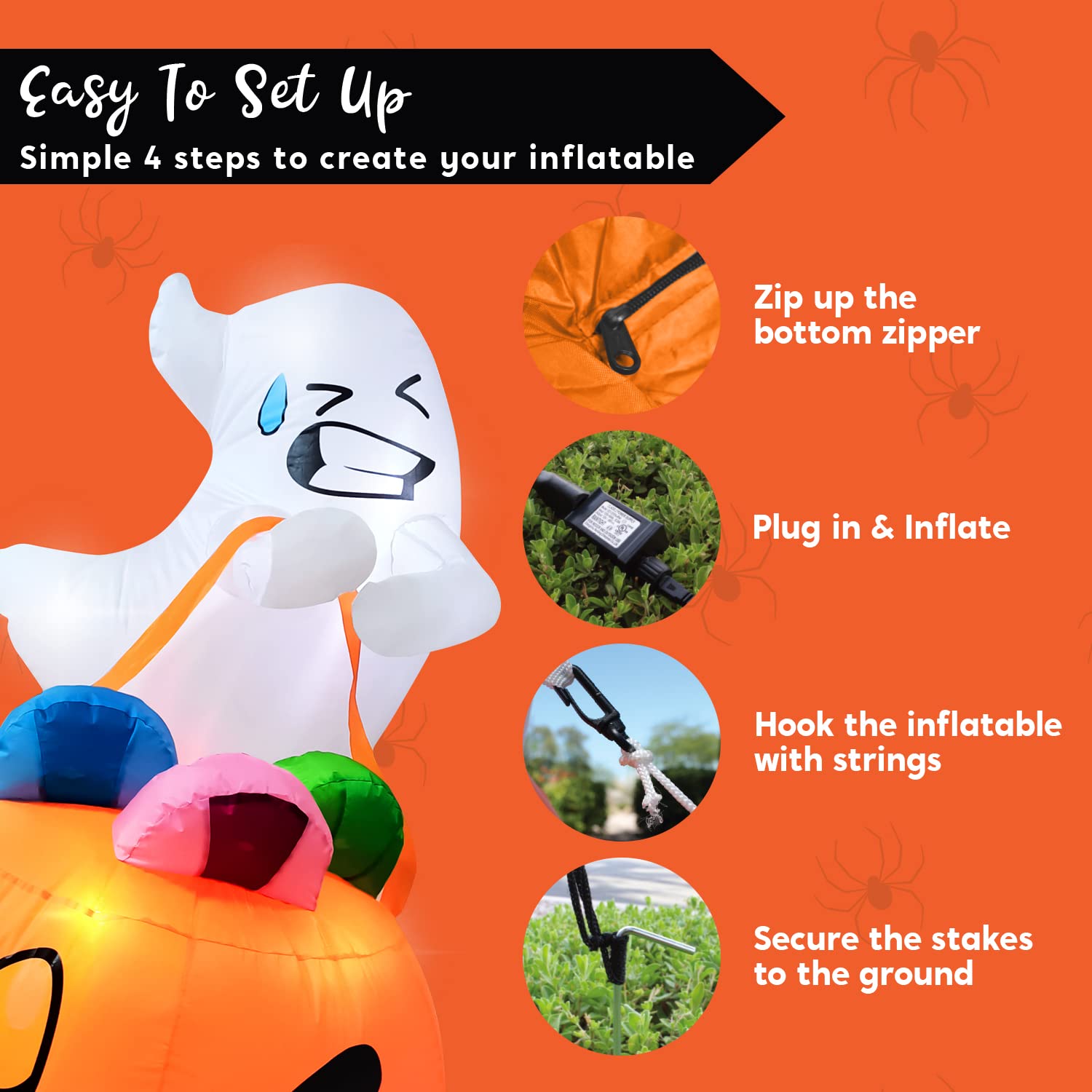 Joyfy 5 Ft Halloween Inflatable Ghost Lifting Pumpkin Candy Bag photo 6