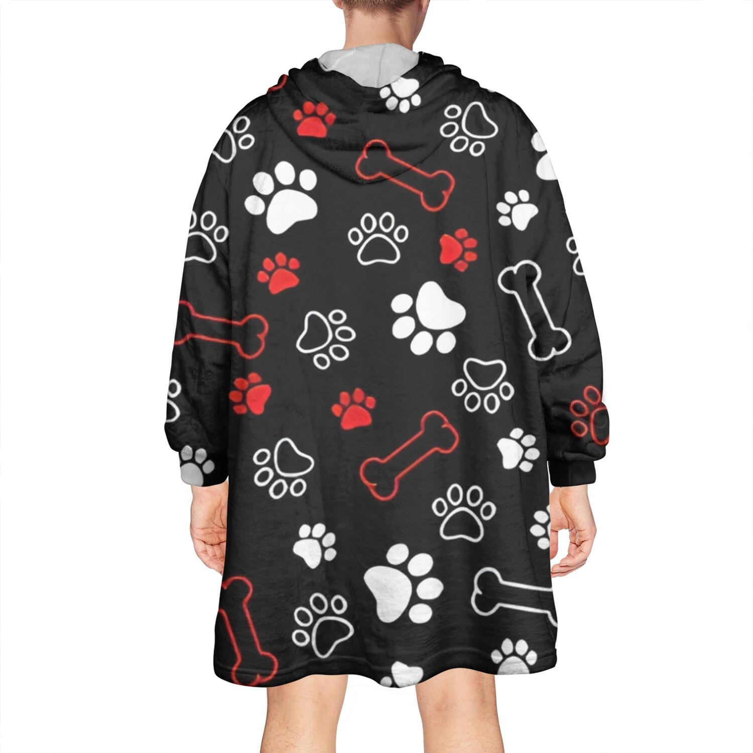 Wearable Oversized Blanket,Paw Prints and Bones Wearable Blanket Hoodie for Adults,Cozy Hooded Blankets with Super Pockets,Super Warm Fuzzy Pullover for Women & Men