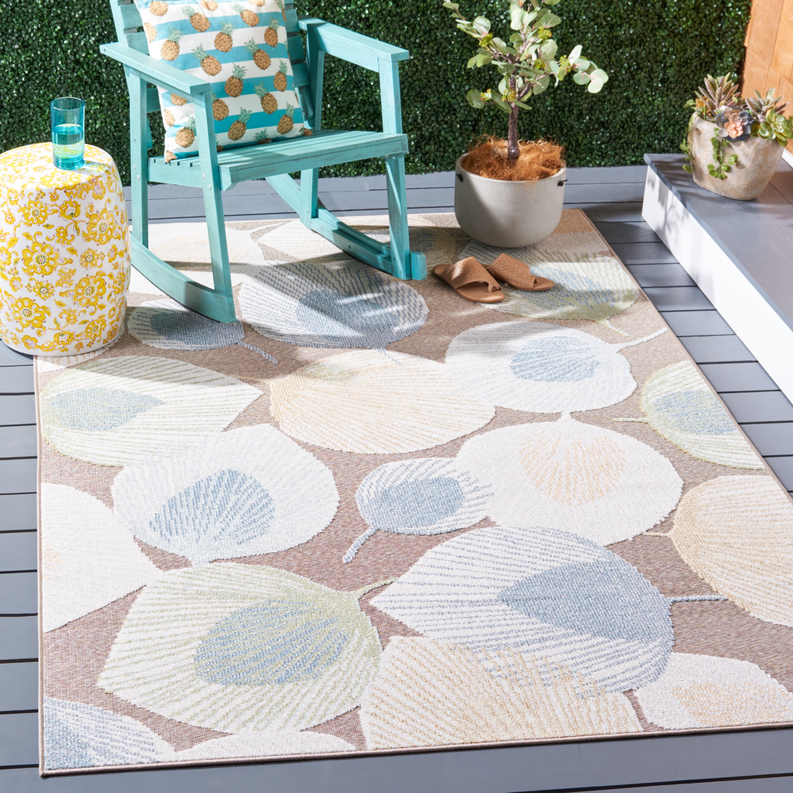 SAFAVIEH Sarasota Nash Botanical Indoor/Outdoor Area Rug, Grey/Brown, 9' x 12'