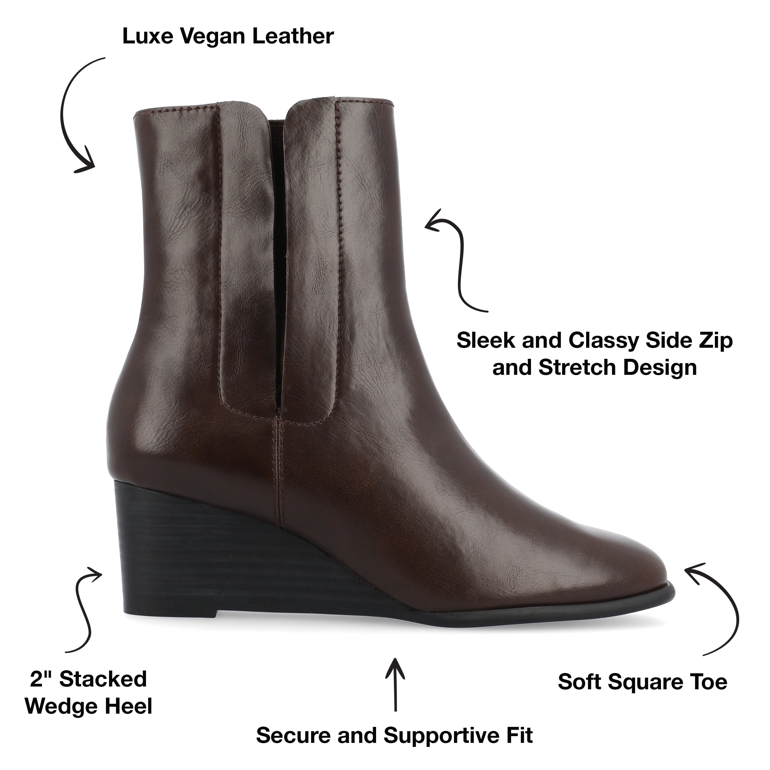Journee Womens Kylo Stacked Wedge Heel Soft Square Toe Booties