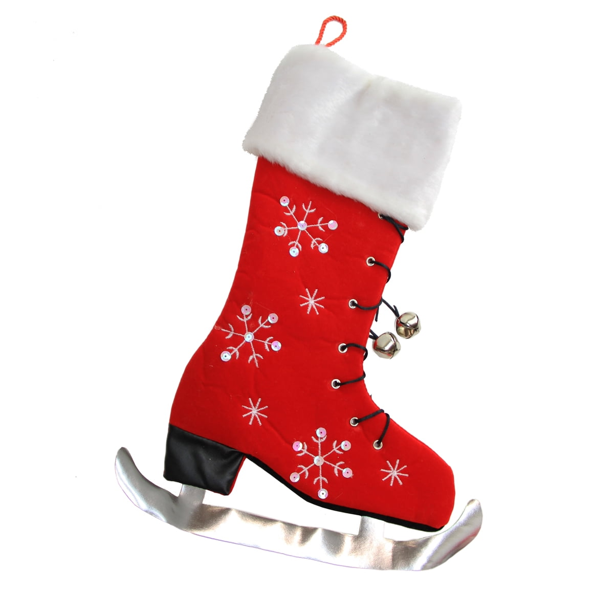 17" Red Embroidered Velvet Ice Skate Christmas Stocking with Plush