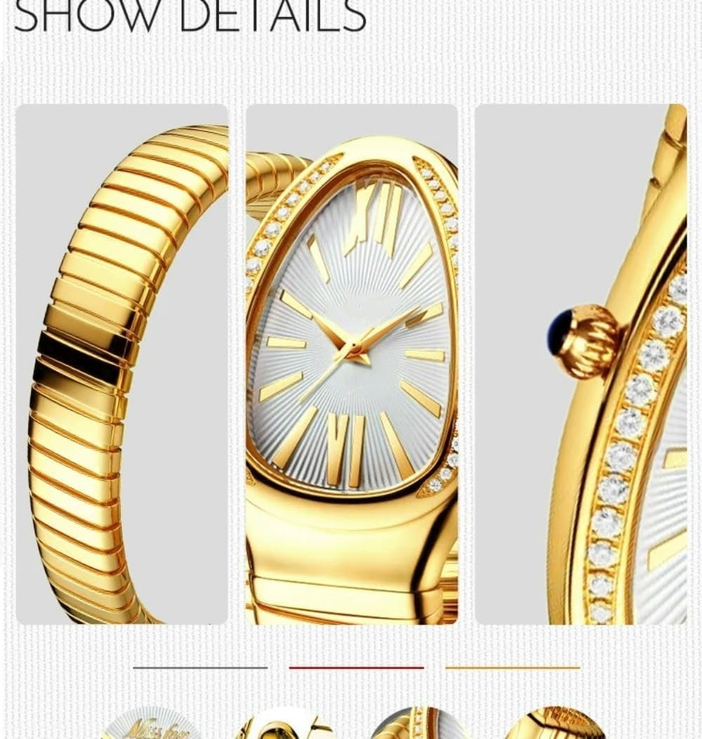 Diamond Quartz Gold Watch Women Snake Design Three Loop Bracelet Watches