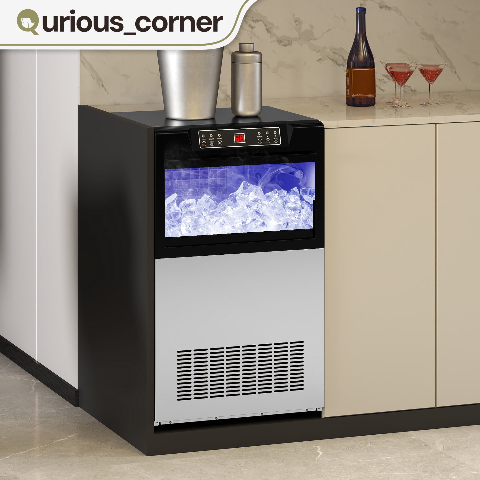 Dextrus Upgraded Commercial Ice Machine, 100LBS/24H Ice Maker with 33LBS Storage Bin, LCD Panel with Blue Light & Stainless Steel Scoop for Restaurant, Home, Bars, Coffee Shop(36PCS)