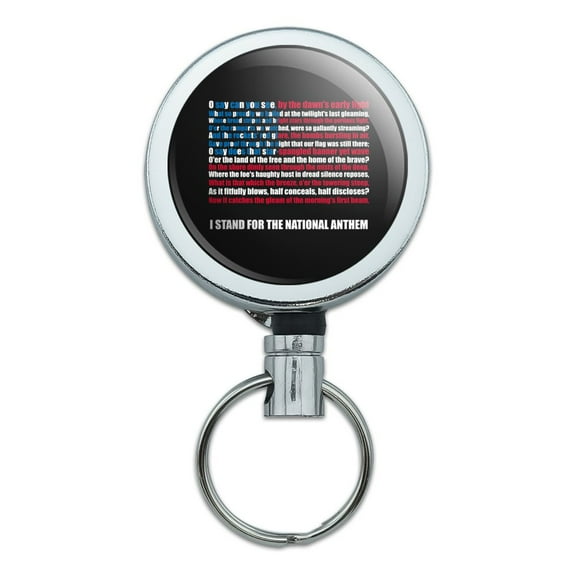 I Stand USA National Anthem Star-Spangled Banner American Flag Patriotic Heavy Duty Metal Retractable Reel ID Badge Key Card Tag Holder with Belt Clip