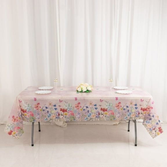 BalsaCircle 5 Blush 54x108 in Rectangular Disposable  Plastic Tablecloths with Butterfly Floral Print Party Event Catering