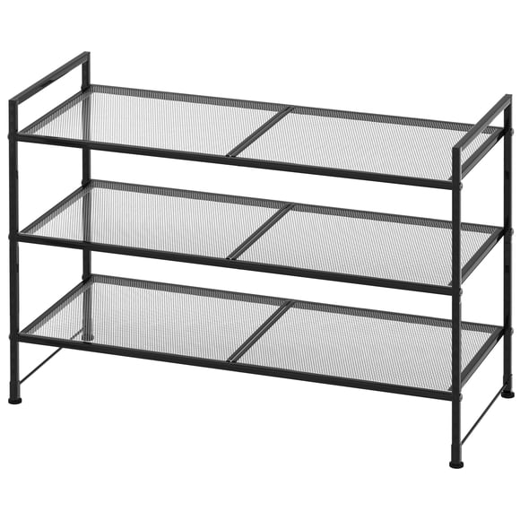 SimpleHouseware 3-Tier Stackable Mesh Shoe Racks with Shelves for 9 Pairs of Shoes Storage, Black