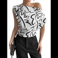 thumbnail image 3 of Blusa de Mujer con Cuello Asimétrico Estampado y Fruncido, Elegante, para Oficina y Trabajo y Negro XL, 3 of 9